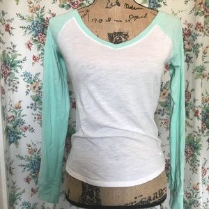 V Neck PINK Victoria’s Secret Mint Baseball Tee